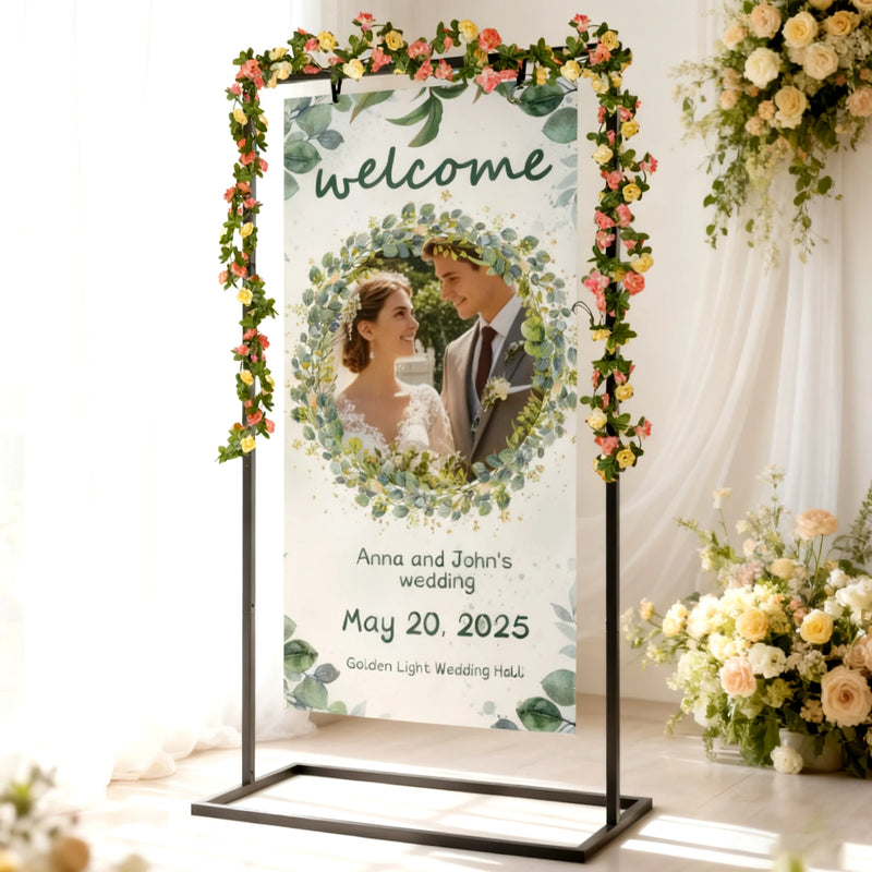 Chevalet Cadre Panneau de Bienvenue Mariage 145 cm, Noir, Blanc ou Doré