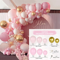 Kit Arche de Ballons Pastel, Rose, Bleu et Or, rose poudré, rose tendre et or, 104 pièces