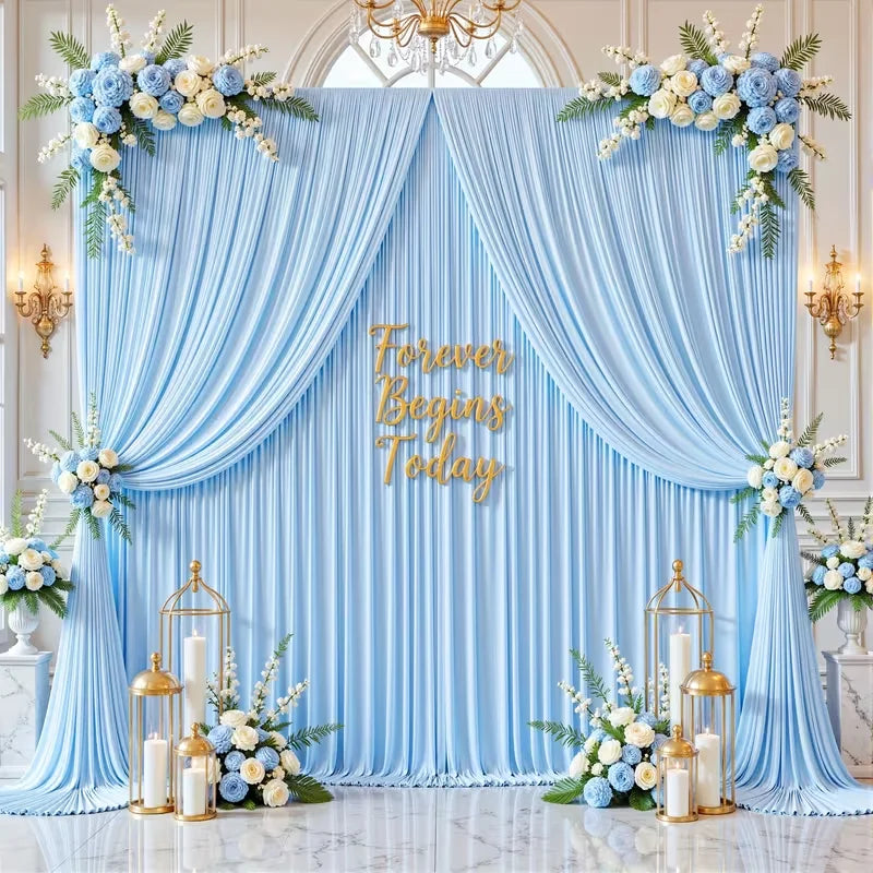 Toile de Fond Mariage Sans Plis, Rideau de Photocall, coloris bleu ciel