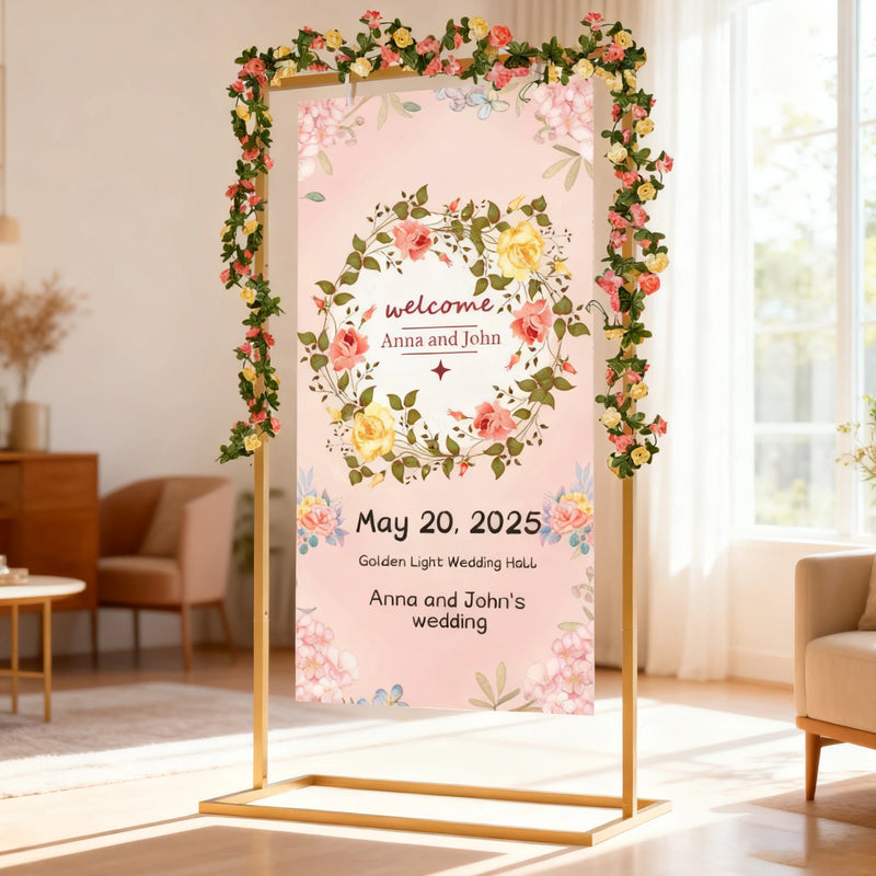 Chevalet Cadre Panneau de Bienvenue Mariage 145 cm, Noir, Blanc ou Doré