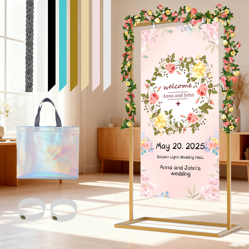 Chevalet Cadre Panneau de Bienvenue Mariage 145 cm, Noir, Blanc ou Doré