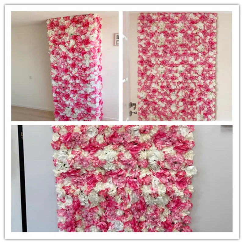 Mur de Fleurs Artificielles, Panneau de Roses Fuchsia 40 × 60 cm, 3 Coloris