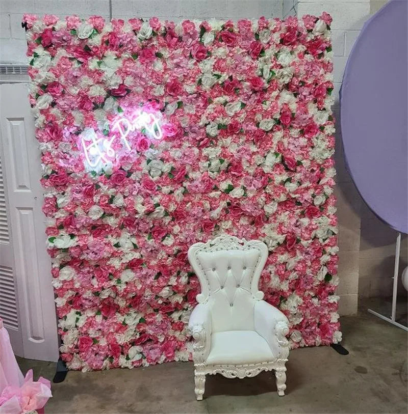 Mur de Fleurs Artificielles, Panneau de Roses Fuchsia 40 × 60 cm, 3 Coloris