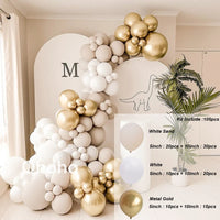 Kit Arche de Ballons Blanc Sable et Beige, blanc sable, blanc et or métallisé, 105 pièces