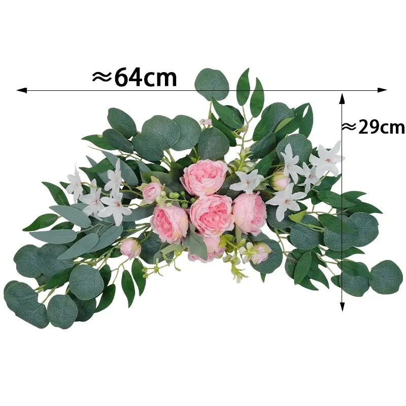 Arc Fleuri pour Arche de Mariage, Roses et Eucalyptus, rose tendre, 64 cm