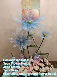 Décoration d'Allée de Mariage, 3 fleurs bleu ciel avec base