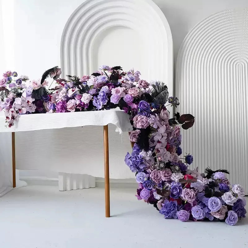 Fleurs pour Arche de Mariage, coloris violet dégradé et feuilles sombres