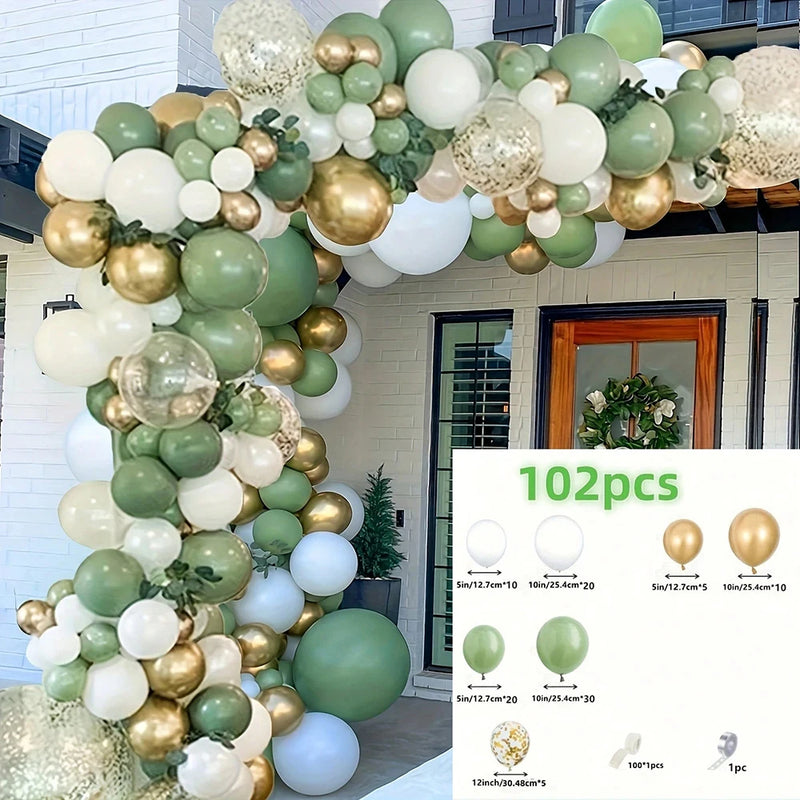 Kit Arche de Ballons Vert Sauge, Blanc et Or, 102 Pièces, vue complémentaire 2