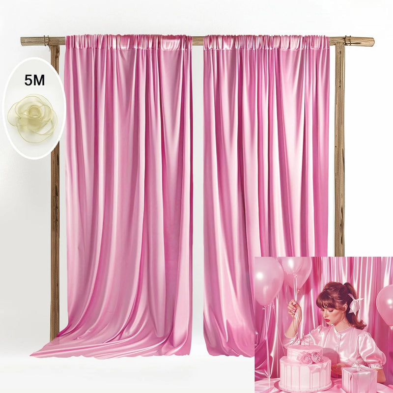 Toile de Fond Mariage en Satin, Poche à Tringle, coloris rose vif
