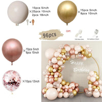 Kit Arche de Ballons Rose Poudré et Nude, 96 à 182 Pièces, sable, or, cuivre rosé et confettis roses, 96 pièces