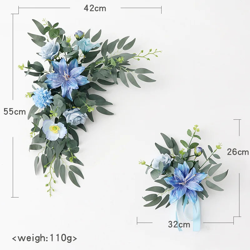 Fleurs pour Panneau de Bienvenue Mariage, Duo de Compositions, coloris bleu
