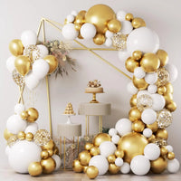 Kit Arche de Ballons Blanc et Or Chromé avec Confettis, vue d'ensemble