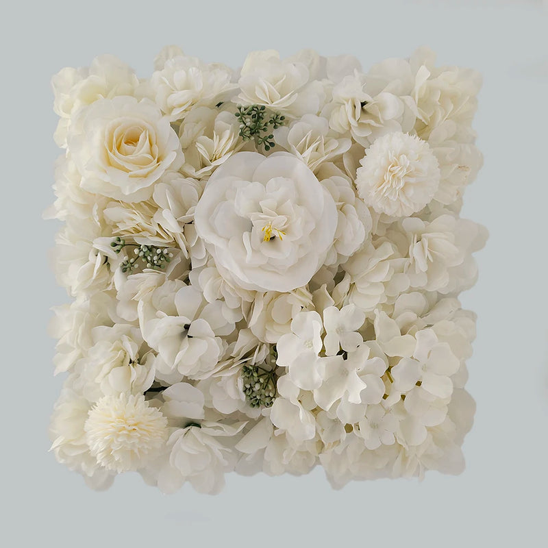 Mur de Fleurs Artificielles, Panneau Carré 35 × 35 cm, coloris blanc ivoire