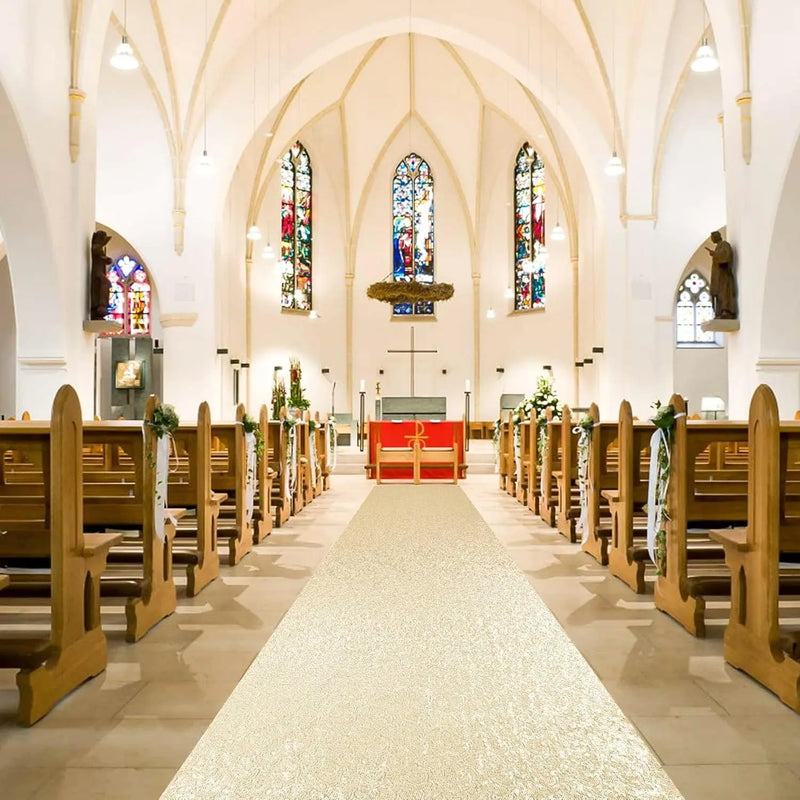 Tapis d'allée de mariage à paillettes, couleur or pâle