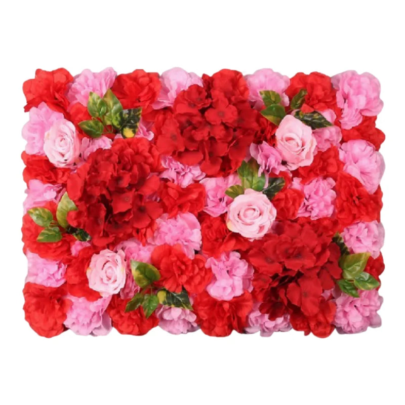 Mur de Fleurs Artificielles, Panneau 60 × 40 cm, coloris rouge vif et rose