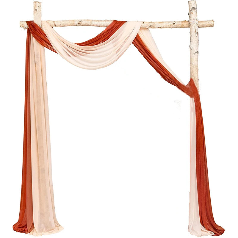 Compositions florales et voilages rustiques pour arche de mariage, article voilage ivoire et terracotta, 2 pièces