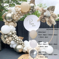 Kit Arche de Ballons Blanc Sable et Beige, blanc sable, blanc et argent métallisé, 146 pièces