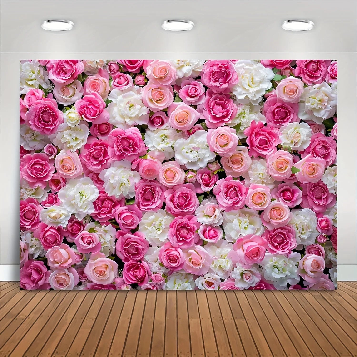 Toile de Fond Mur de Roses, Polyester Imprimé, vue d'ensemble