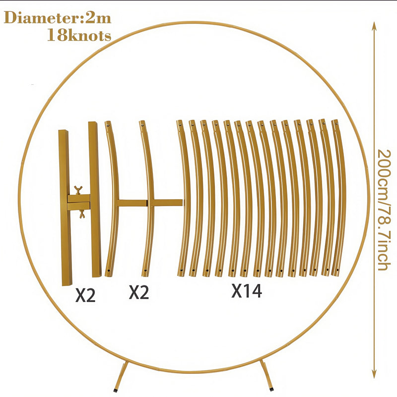 Arche de Mariage Ronde Dorée Démontable en Métal, 150 à 250 cm