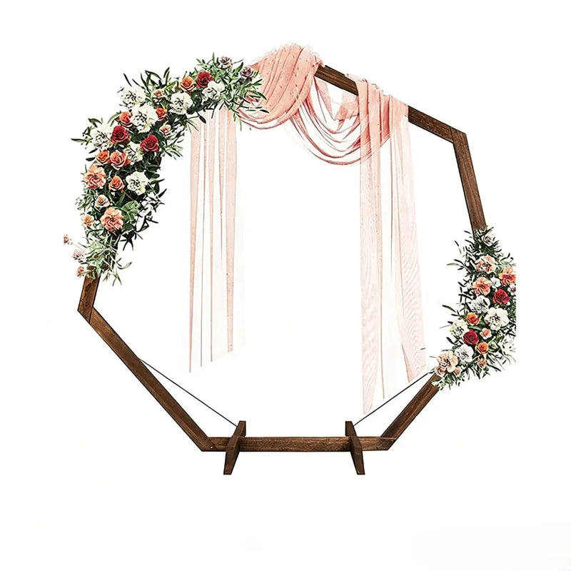 Arche de mariage en bois heptagonale brun foncé, 210 x 210 cm