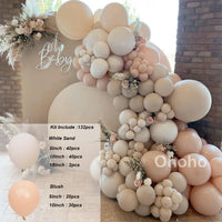 Kit Arche de Ballons Blanc Sable et Beige, blanc sable et rose poudré, 132 pièces