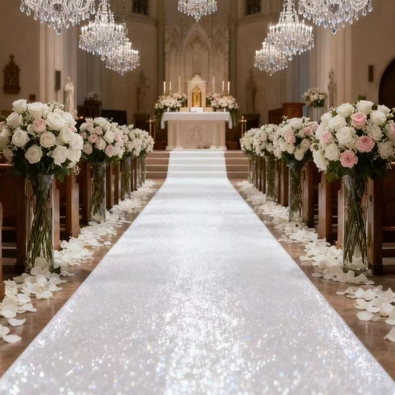 Tapis d'Allée Pailleté Blanc, Rouge ou Noir, 120 cm, coloris blanc