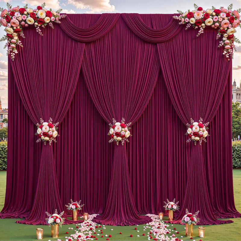 Toile de Fond Mariage Sans Plis, Rideau de Photocall, coloris bordeaux