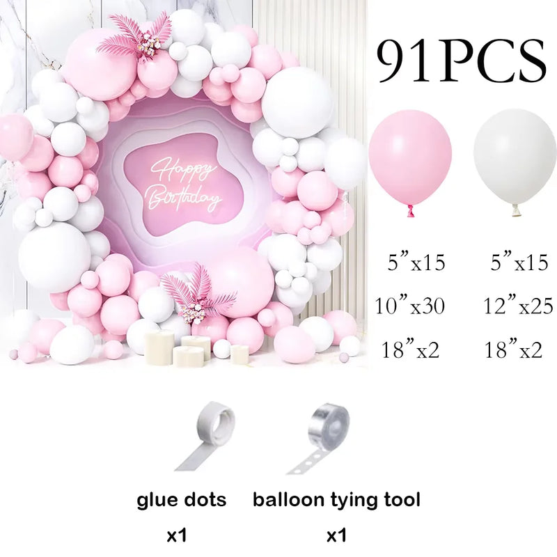Kit Arche de Ballons Rose Pastel et Blanc, rose pastel et blanc, 91 pièces
