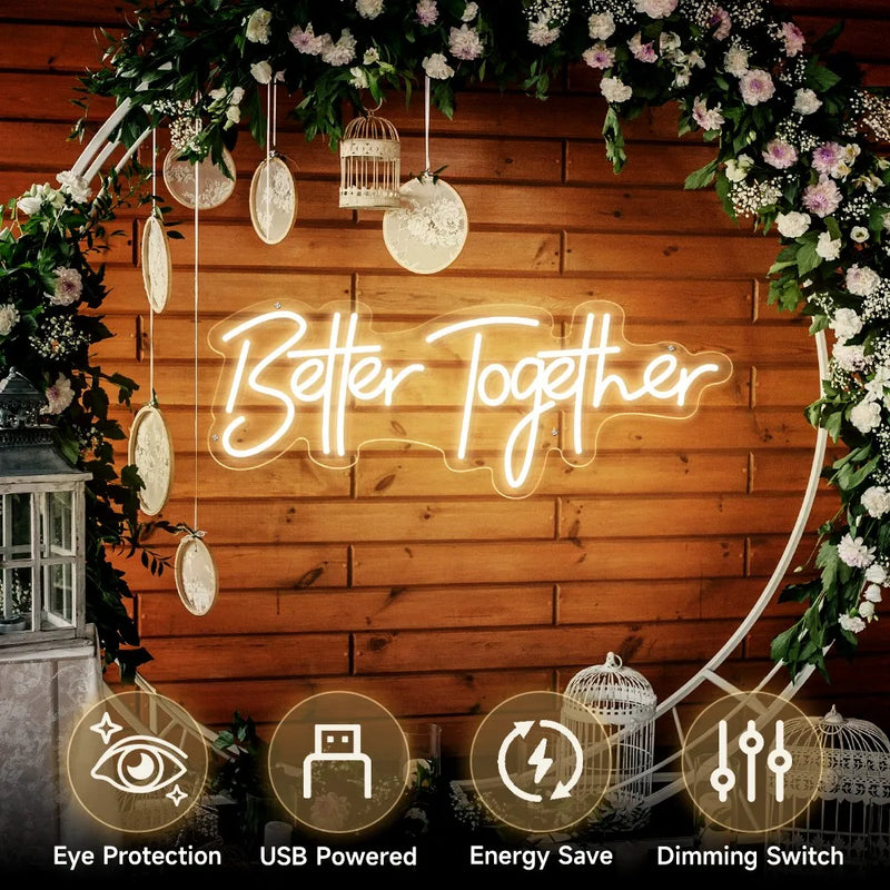 Néon Mariage Mural, 10 Phrases dont « Better Together », 11 Couleurs