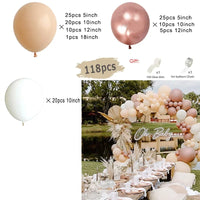 Kit Arche de Ballons Rose Poudré et Nude, 96 à 182 Pièces, nude, blanc et vieux rose métallisé, 118 pièces
