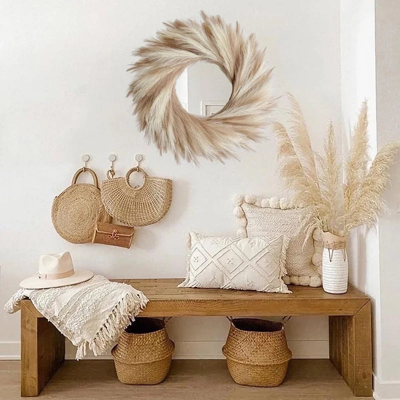 Couronne de Pampa Artificielle Murale Beige et Café, vue complémentaire 3