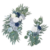 Paire de Compositions Florales pour Arche de Mariage, coloris bleu poudré, marine et ivoire