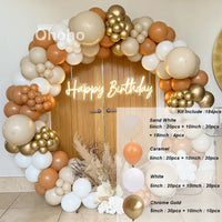 Kit Arche de Ballons Blanc Sable et Beige, blanc sable, caramel, blanc et or chromé, 184 pièces