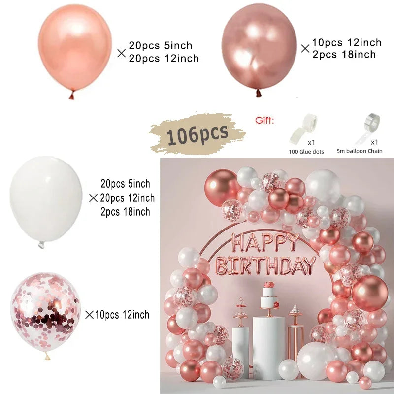 Kit Arche de Ballons Rose Poudré et Nude, 96 à 182 Pièces, saumon, blanc, cuivre rosé et confettis, 106 pièces