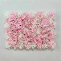 Mur de Fleurs Artificielles, Lot de 4 Panneaux 60 × 40 cm, coloris rose poudré et blanc