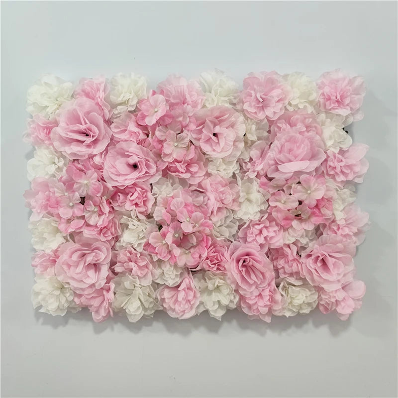 Mur de Fleurs Artificielles, Lot de 4 Panneaux 60 × 40 cm, coloris rose poudré et blanc