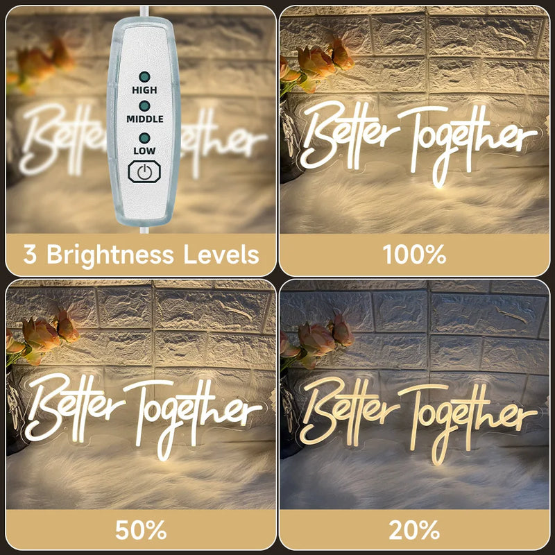 Néon Mariage Mural, 10 Phrases dont « Better Together », 11 Couleurs