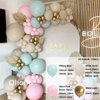 Kit Arche de Ballons Blanc Sable et Beige, bleu turquoise pastel, blanc sable, rose macaron et or, 126 pièces