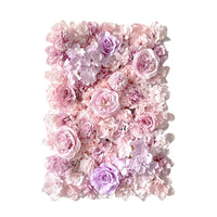Mur de Fleurs Artificielles, Panneau de Roses 3D 60 × 40 cm, coloris rose pâle et lilas
