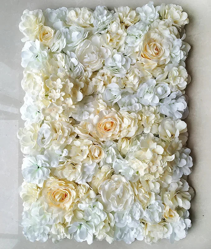 Mur de Fleurs Artificielles, coloris ivoire et champagne