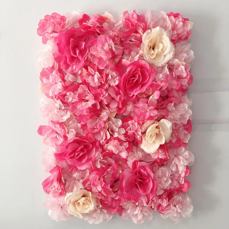 Mur de Fleurs Artificielles, Panneau de Roses Fuchsia 40 × 60 cm, 3 Coloris