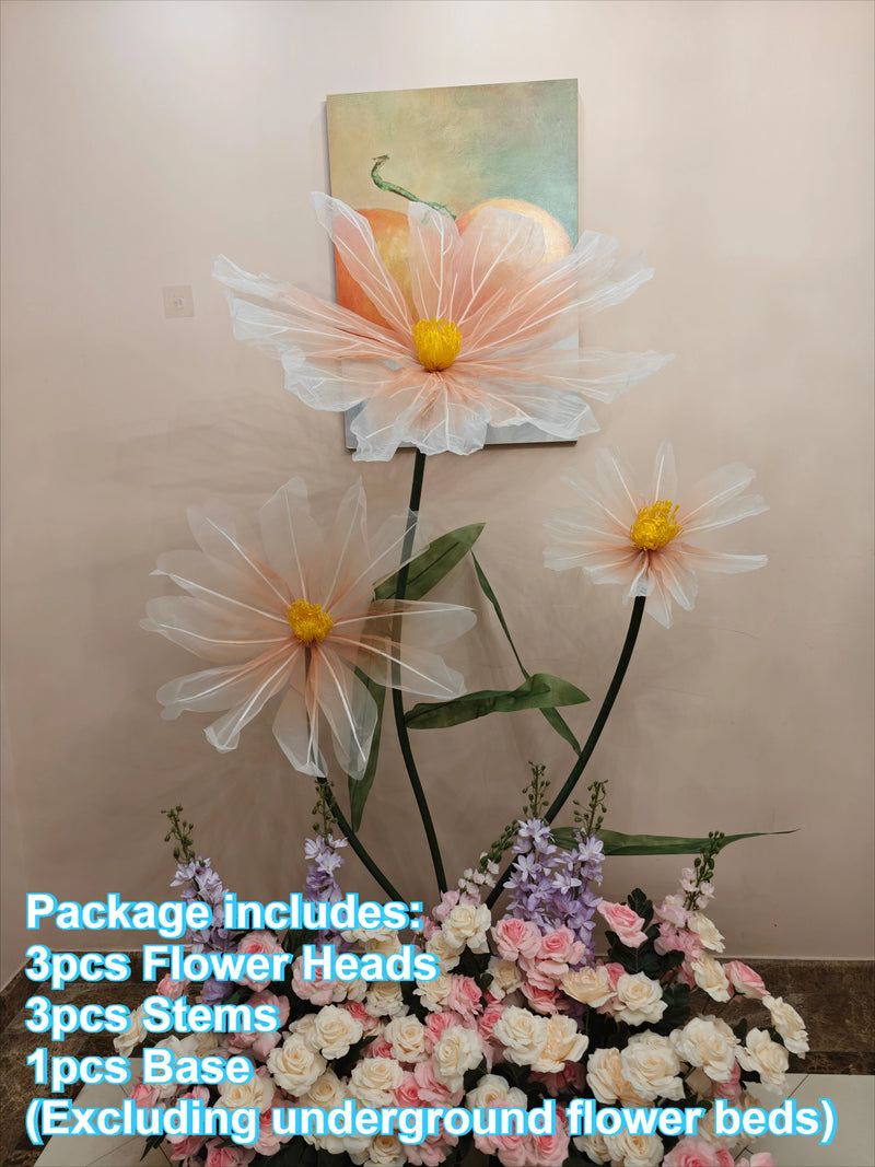 Décoration d'Allée de Mariage, 3 fleurs pêche avec base