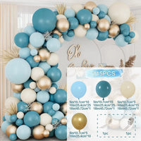 Kit Arche de Ballons Pastel, Rose, Bleu et Or, bleu clair, bleu canard, crème et or, 115 pièces