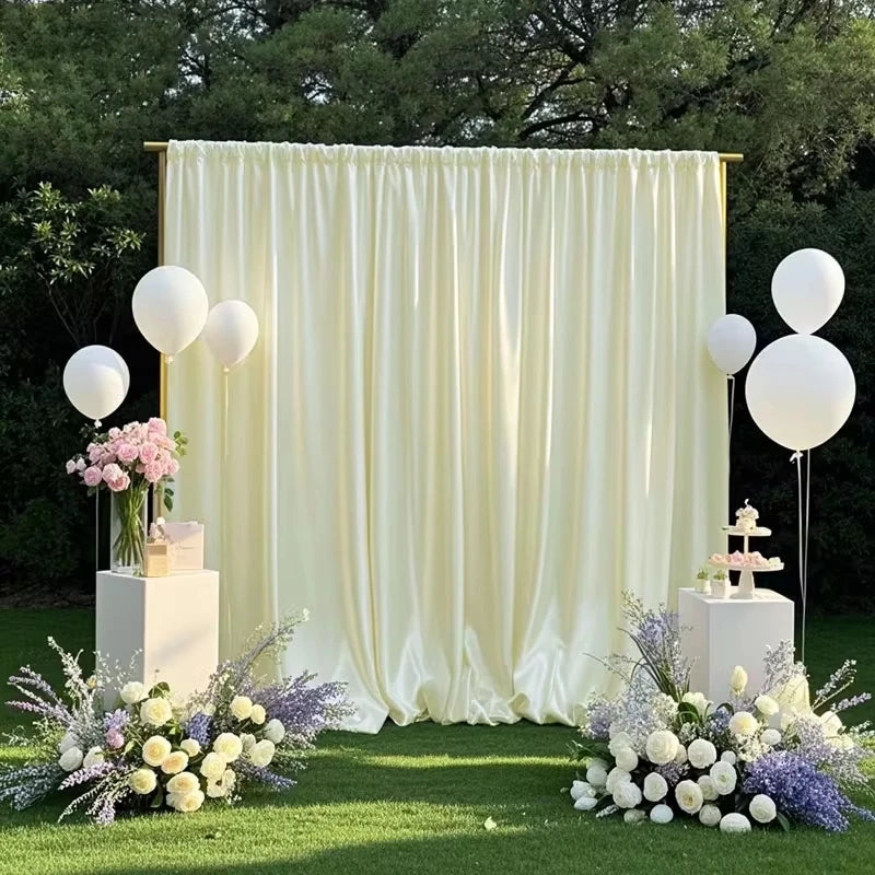 Toile de Fond Mariage en Satin, Poche à Tringle, vue d'ensemble