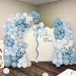 Kit Arche de Ballons Bleu Poussière, Bleu Clair et Blanc avec Nœuds, 146 Ballons