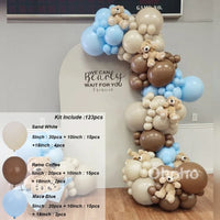 Kit Arche de Ballons Blanc Sable et Beige, blanc sable, café et bleu macaron, 123 pièces