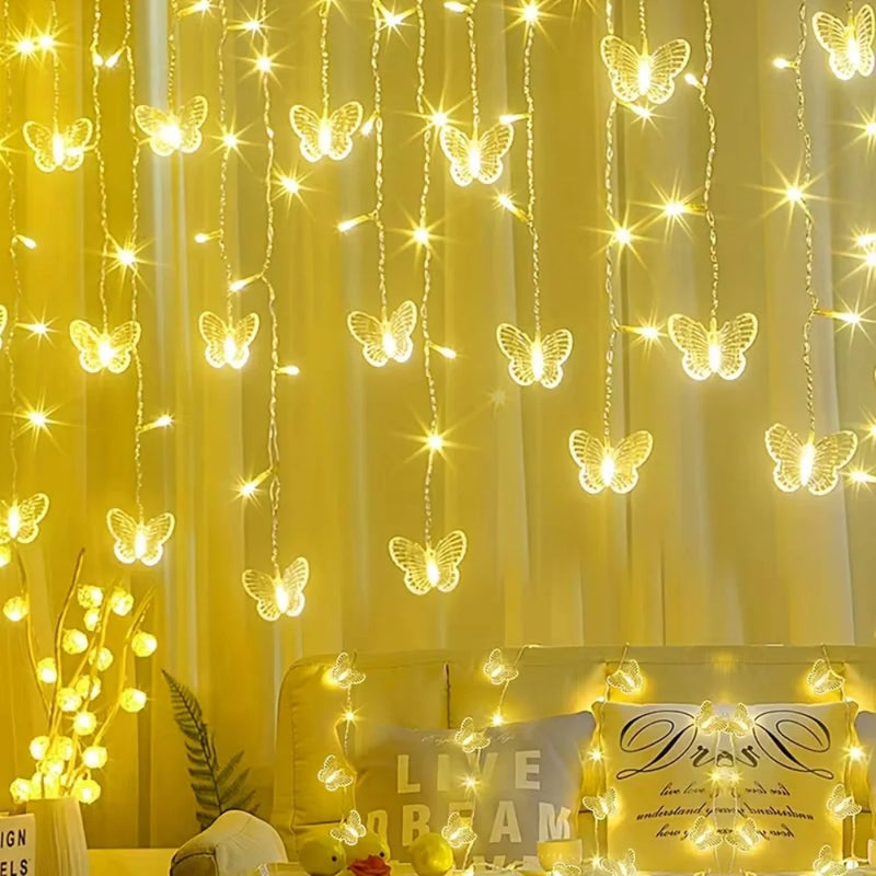 Rideau Lumineux Papillons LED, 400 cm de Large, 96 LED, USB, coloris blanc chaud