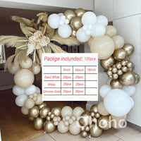 Kit Arche de Ballons Blanc Sable et Beige, blanc sable, blanc et or chromé, 120 pièces