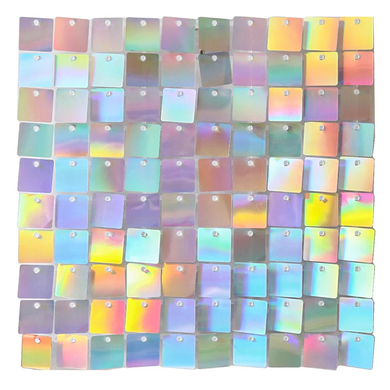 Fond de Mariage en Panneaux de Sequins Carrés, coloris argenté irisé