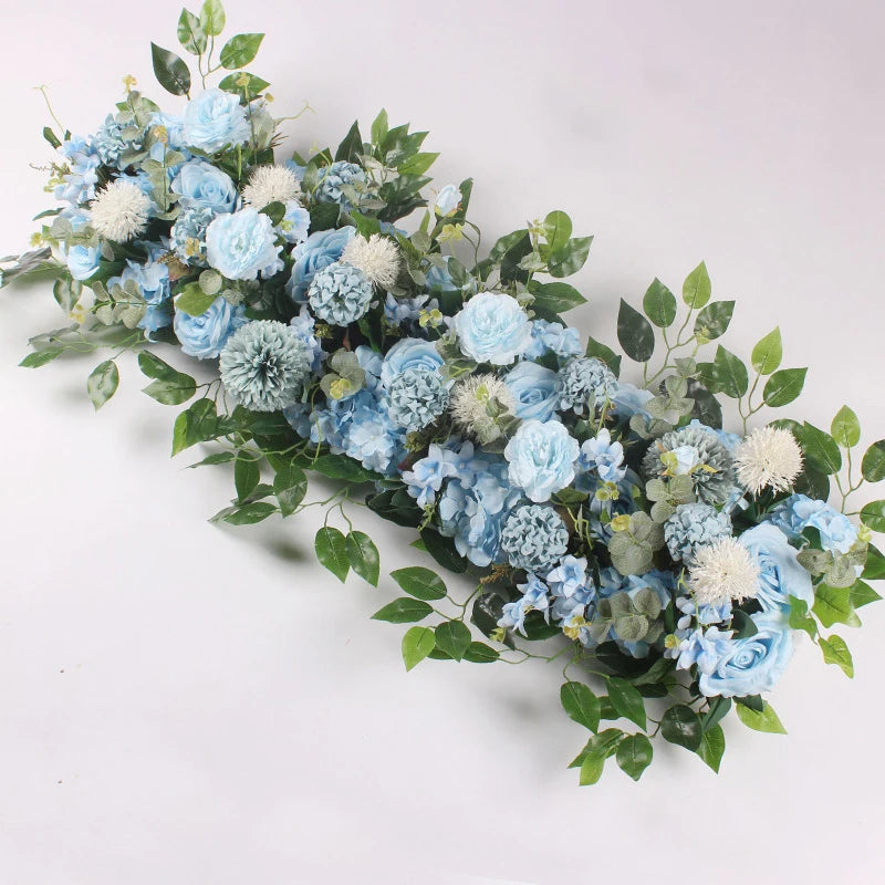 Rangée de Fleurs pour Arche de Mariage, coloris bleu ciel et bleu gris